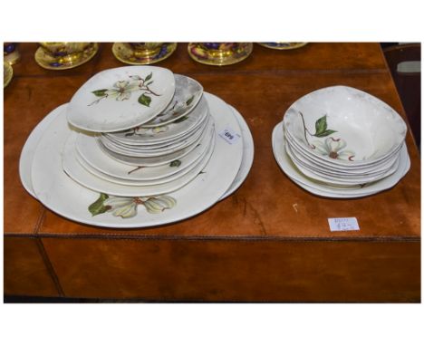 Midwinter Modern Fashion Shape Dogwood Desighn Staffordshire Part Teaset comprising two large platters, 12 side plates and 9 