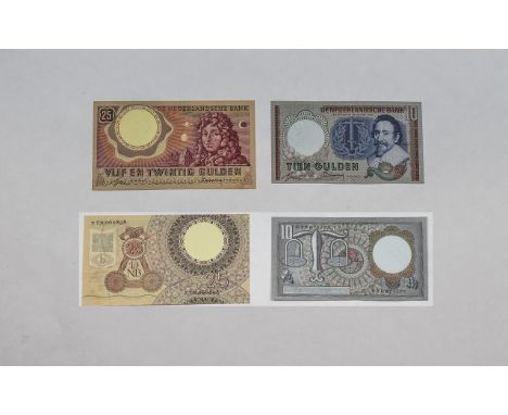 Netherlands 25 Gulden Bank Note - Type 2 In Uncirculated Grade, Date 1955, Serial Num 2TN060898 + a Netherlands Ten Gulden Ba