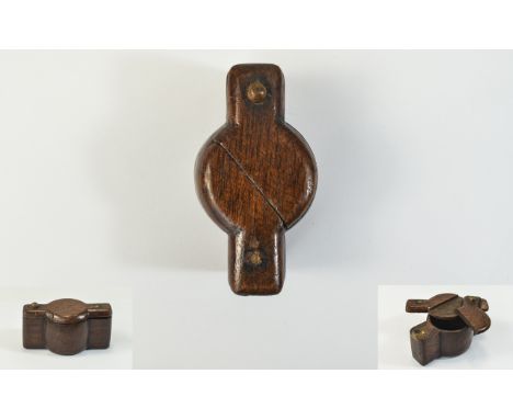 An Early 19th Century Interesting and Unusual Pocket Mahogany Puzzle Snuff Box. 2.75 Inches Diameter & 1.3/8 Inches High. 