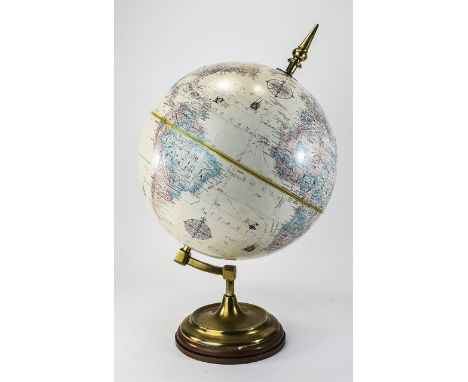 Mid To Late 20thC Terrestrial Globe 12 Inch Globe Marked For Replogle Globes Inc, Made In USA. Brass Mounts
