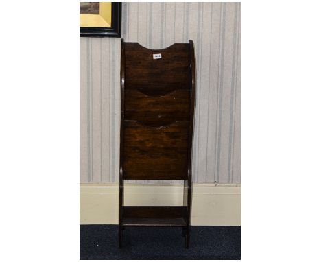 Early 20thC Mahogany Magazine Rack And Book Shelf Of Narrow Shaped Form, Height 39 Inches, 13x8 Inches deep