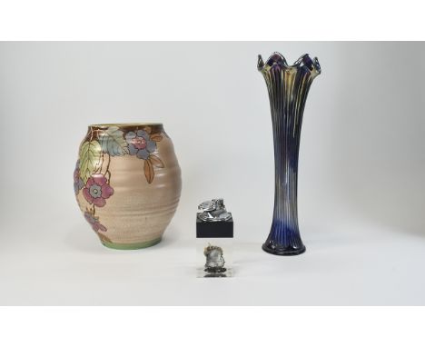 Small Mixed Lot Comprising An Art Deco Ribbed Vase With Floral Decoration, Marked To Base For Thomas Forester & Sons, Height 