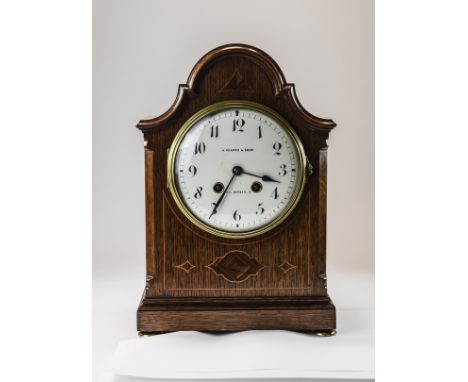 French - Nice Quality Early 20TH Century Oak Cased Mantel Clock, with 8 Day and Striking Movement. Marked Pearce & Son / Hudd