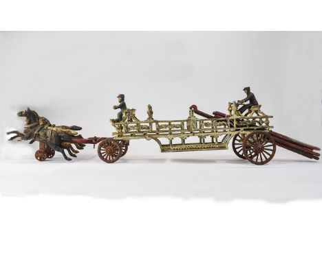 Cast Iron Toy Horse Drawn Fire Engine Set, Length 31 Inches