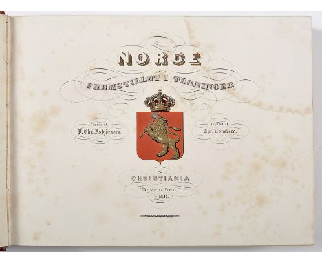 ASBJÖRNSEN, P. Chr.- Norge: fremstillet i tegninger.- Christiana: Udgivet af Chr. Tönsberg, 1848.- [6], 196, [1, 1 br.] p.: 1