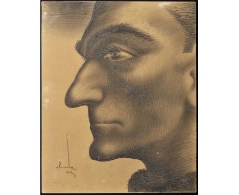 ALMADA NEGREIROS - 1893-1970, Untitled - Self portrait, charcoal on paper, oxidised paper, signed and dated 1943, re-signed a