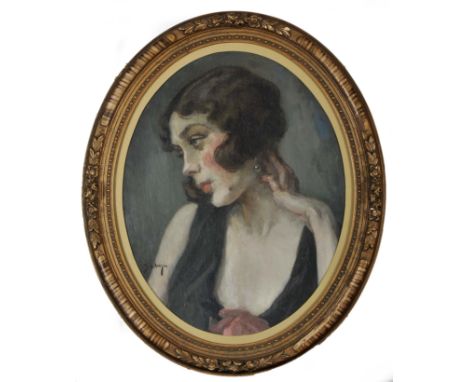 SIMÃO DA VEIGA - 1879-1963, Portrait of a lady, oil on canvas, signed, Dim. - 54,5 x 45,5 cm