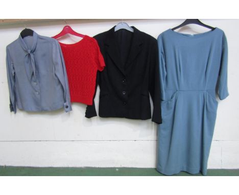 Four items of mid Century lady's clothing, jumper, blouse, dress and jacket 