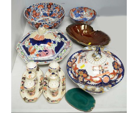 A selection of Imari and other ceramics, including: two Japanese Imari circular bowls, each with scalloped ring, the larger a