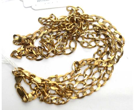 Two 9ct yellow gold curb link chain necklaces, 35.6g gross. 