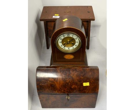 A Victorian burr walnut caddy, the domed hinged lid opening to reveal later fitted stationery compartment, 23cms wide; togeth