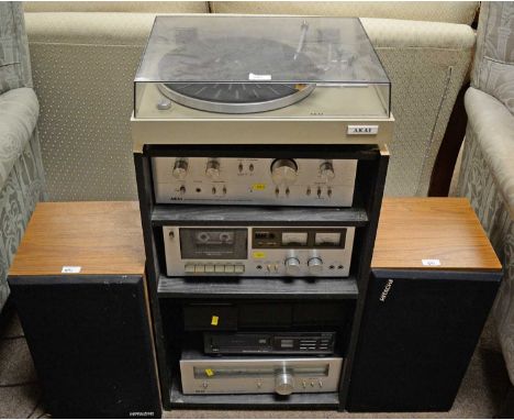 A selection of Akai and other hi-fi equipment, including: an Akai stereo integrated amplifier, Model AM-2250; an Akai stereo 