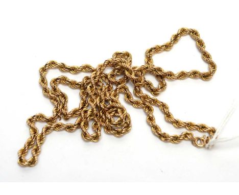 A 9ct yellow gold twist link chain necklace, 78cms long, 12.4g.