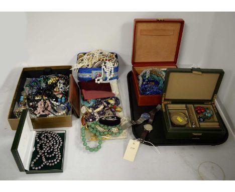 A selection of costume jewellery and watches, including: Cyma Cymaflex wristwatch; Skagen steel cased wristwatch; single stra