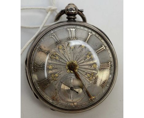 A silver cased open faced pocket watch, with silvered engine turned roman dial, by G.E. Steele, Chester le Street. 