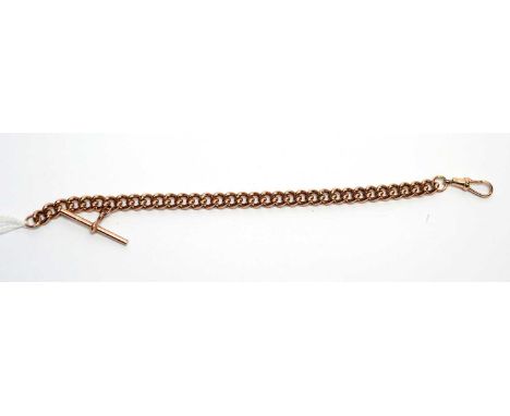 A 9ct yellow gold Albert chain pattern bracelet, with curb links, T-bar and clasp, 20cms, 28.7g.