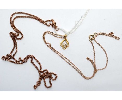 A diamond pendant, in illusion setting and 9ct yellow gold mount, on chain; and a 9ct yellow gold chain, 11.0g gross.