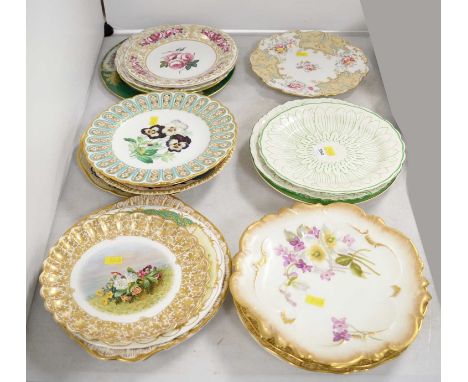 An assorted selection of decorative cabinet plates, including: a pair of Copeland Spode china circular plates, decorated with