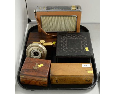 A selection of Scientific Instruments and other items, including: a miniature brass microscope, in case; a silver-mounted oak