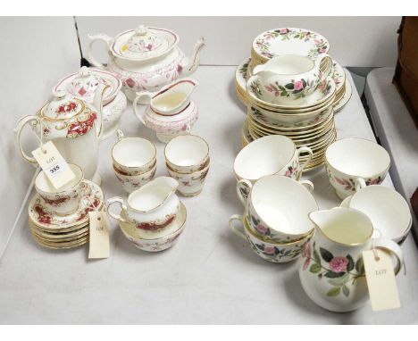 A selection of florally decorated teaware, including: a Wedgwood 'Hathaway Rose' pattern part tea service; a Paragon 'Majesti