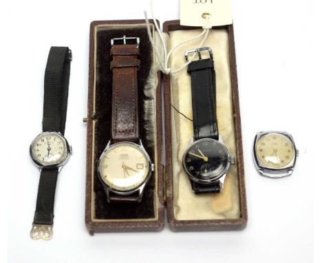 Four mid-20th Century watches, including: a steelpcased Tissot Visodate Camping manual wind wristwatch; another by Kienzle, w