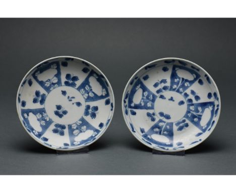 Qing dynasty; Kangxi period (1662-1722AD); A pair of two thinly potted blue and white saucers found in the "Blue Chrysanthemu