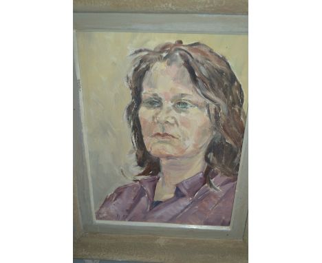 Box of five various oil paintings including: portrait, cockerel, landscapes etc