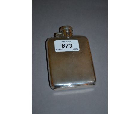 Small Birmingham silver hip flask with engine turned decoration