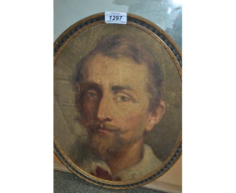 Antique oval gilt framed oil, portrait of a Tudor gentleman