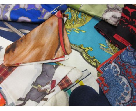 Collection of silk scarves by Hermes and others together with a small quantity of other miscellaneous textiles