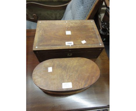 19th Century rosewood mother of pearl inlaid fold-over writing slope together with an oval satin birch tea caddy