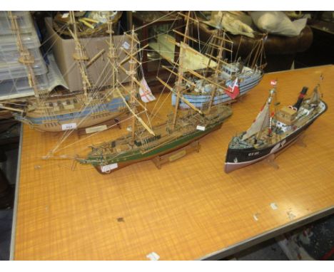 Group of four wooden scale models of the sailing vessels ' President ', ' Thermopylae ', ' Lady Smith ' and ' R.C.M. Police '