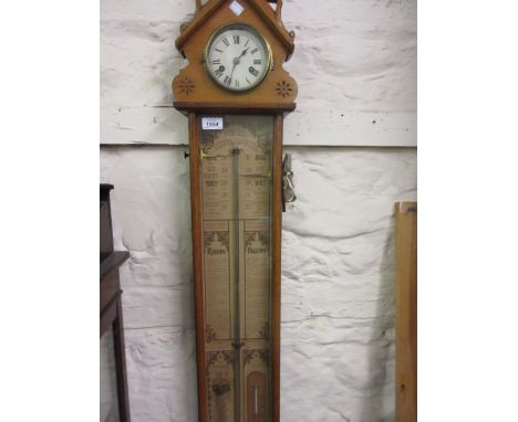 19th Century Admiral Fitzroy oak cased mercury barometer with integral two train clock