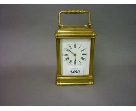 19th Century gilt brass gorge case carriage clock the enamel dial (a/f) with Roman and Arabic numerals, with a two train move