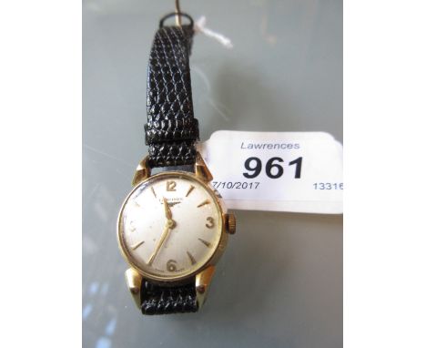 Ladies 18ct Yellow gold cased Longines wristwatch with leather strap