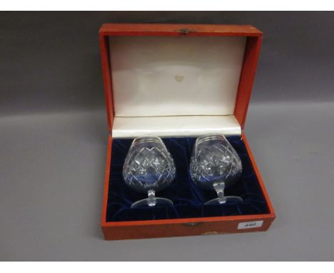 Pair of Tudor cut glass brandy balloons in a Cartier fitted box