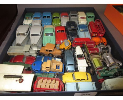 Tray containing a collection of mid 20th Century Dinky and Lesney die-cast model vehicles including: Citroen 2CV, Post Office