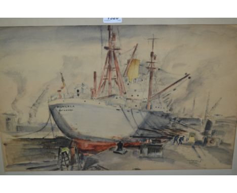 R. M. Dujardin, pair of signed watercolours and ink drawings, port scenes