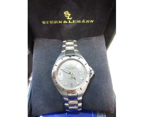 Gentleman's boxed Stern and Lemann calendar date wristwatch with a steel bracelet and spare links together with a Rotary wris