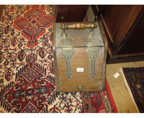 19th Century coal purdonium with brass mounts, stained pine box, galleried tray and a 19th Century step commode on turned sup