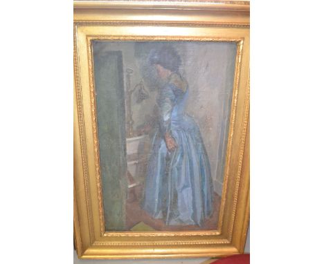 Cecil Bertwistle, oil on canvas, full length portrait of a lady in blue dress, signed, 40ins x 25ins, gilt framed