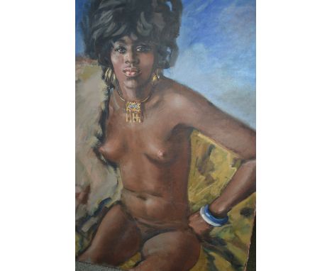 Unframed oil on canvas, portrait of a seated female nude, 33ins x 23ins