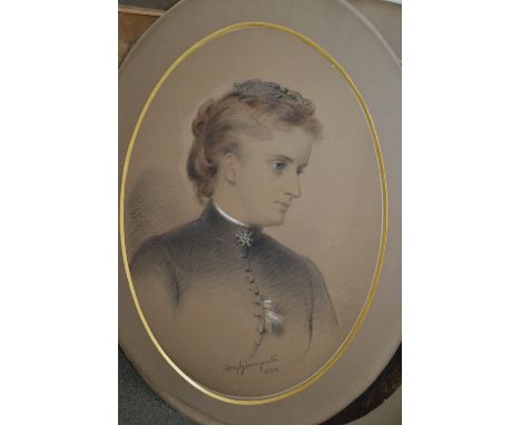 Amy Giampietri, pair of signed unframed chalk drawings, portrait of a lady and gentleman