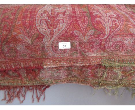 Paisley pattern shawl / table cover (fringe worn and repaired), approximately 130ins x 62ins