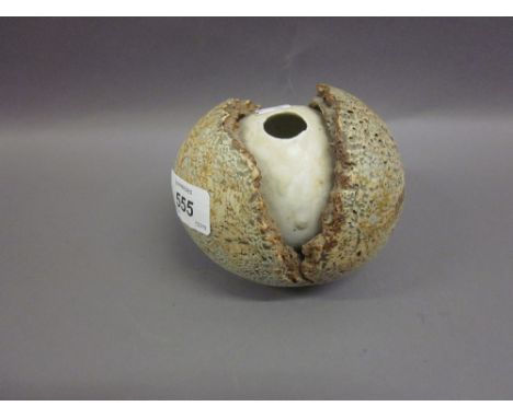 Alan Wallwork, stoneware vase in the form of a nut emerging from a shell, signed with initials to base