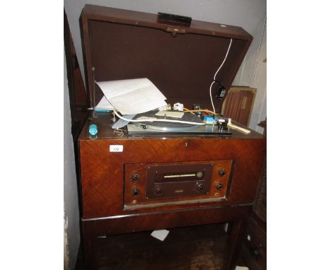 E.M.G. Art Deco walnut cased gramophone with later replacement Goldring Lenco GL75 turntable together with a walnut cased spe