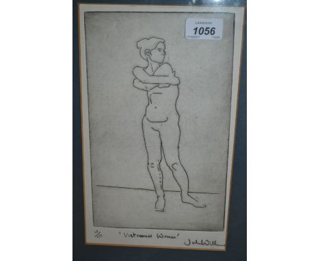 Artist signed Limited Edition etching, Vietnamese woman, signed Jul Will, together with a monochrome watercolour, nude study