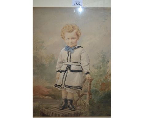 19th Century watercolour painted photograph, portrait of a child, gilt framed