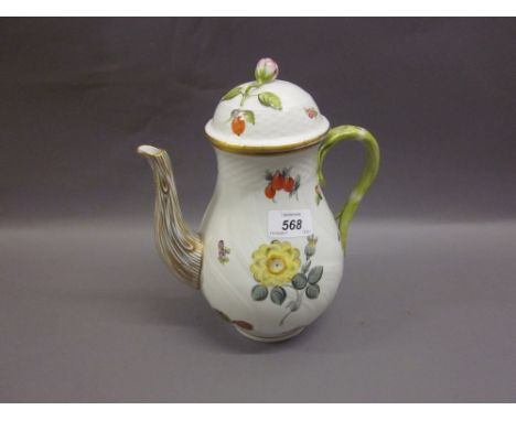 Herend porcelain coffee pot with floral painted decoration