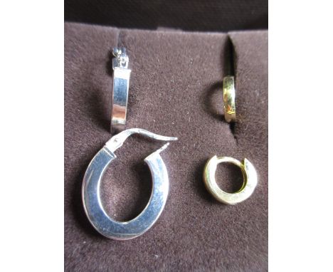 Pair of 9ct white gold earrings together with a pair of 9ct yellow gold similar smaller earrings